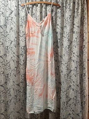 Roxy Coral & Mint Tie-Dye Slip Dress size small Optional strap